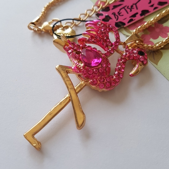 Betsey Johnson Style Necklace Flamingo Crystal Pendant Chain - Picture 3 of 11